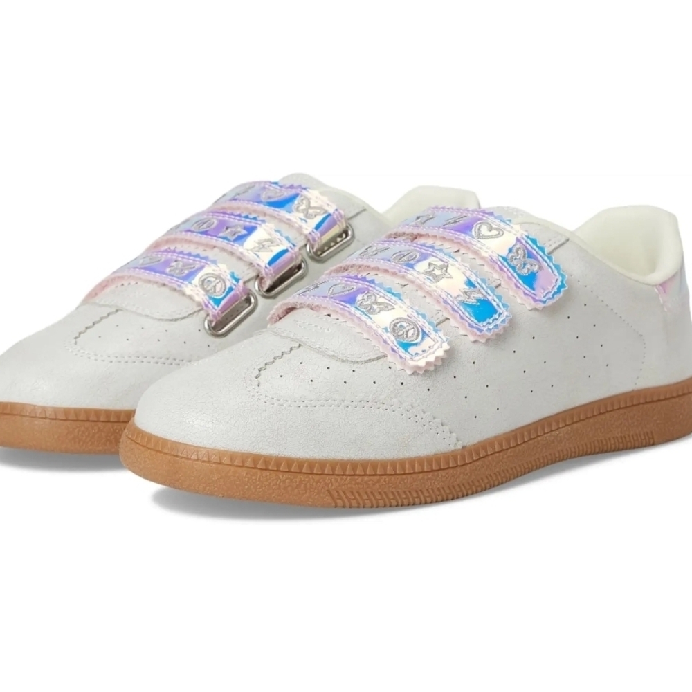 NWT Steve Madden Kids White Sneakers with Iridescent Pink Straps Size 5 Big Girl
